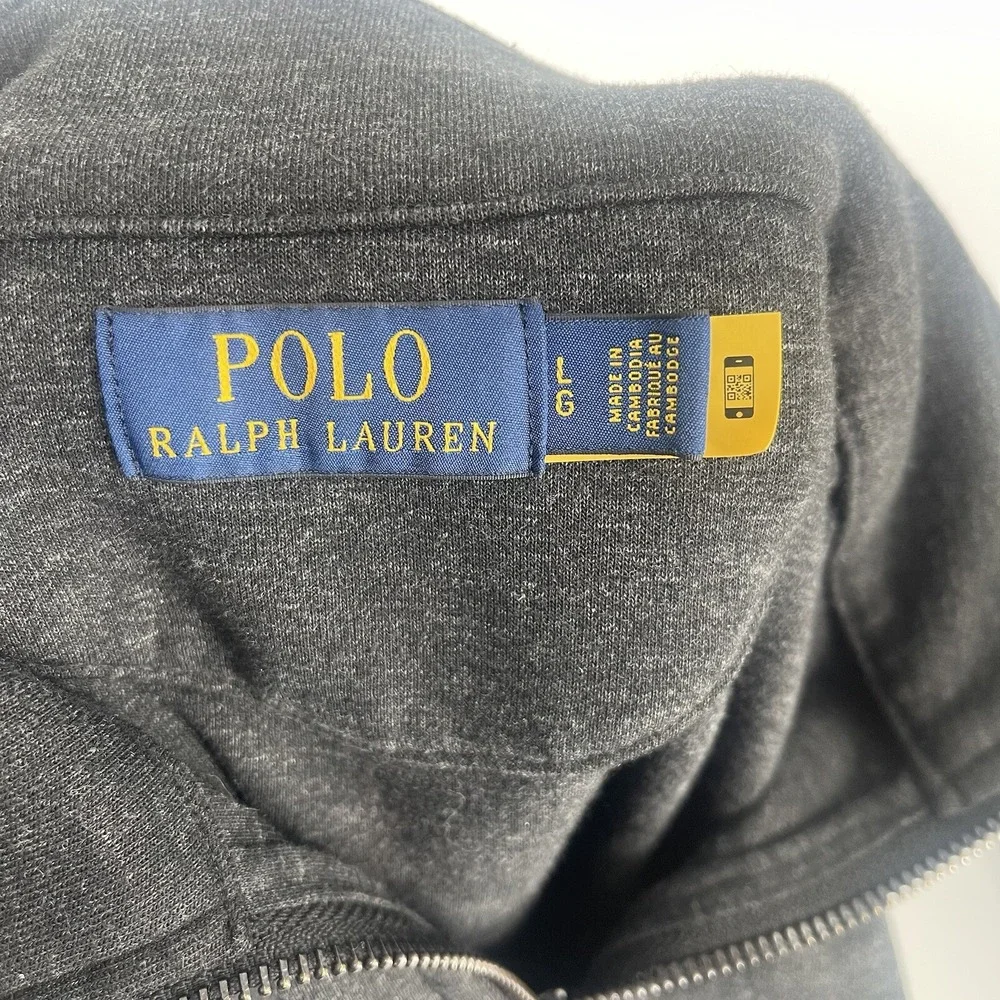 Polo Ralph Lauren Men's Size Large Gray 1/4 Zip Cotton Pullover Embroidered Pony
